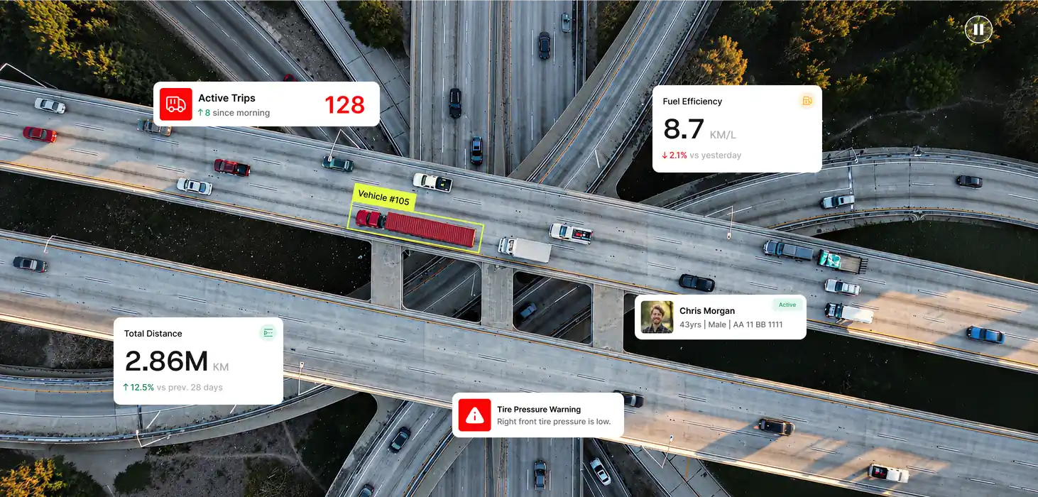 Aerial highway view with fleet vehicles
